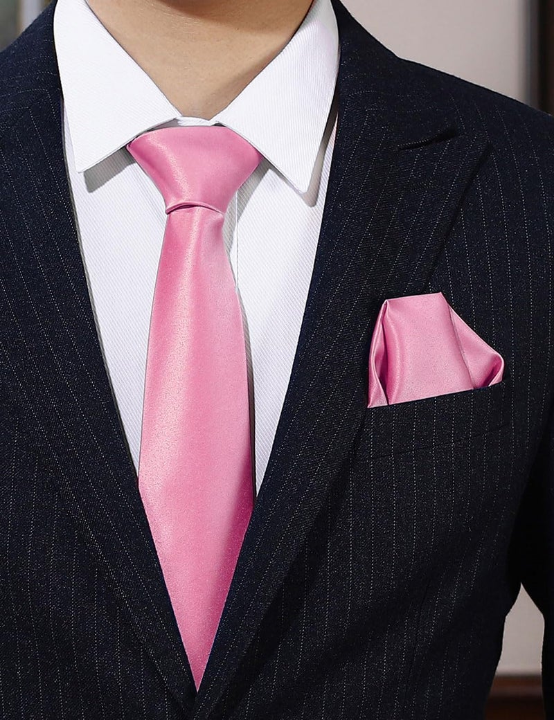pensee Men's Tie Set Solid Pure Color 3.15" (8CM) Classic Formal Plain Necktie and Pocket Square Set For Men - Image 2